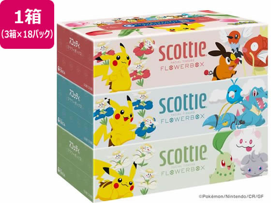 クレシア スコッティ ティシュー フラワーボックス ポケモン 250組 3箱×18パック クレシア スコッティ ティシュー フラワーボックス ポケモン 250組 3箱×18パック