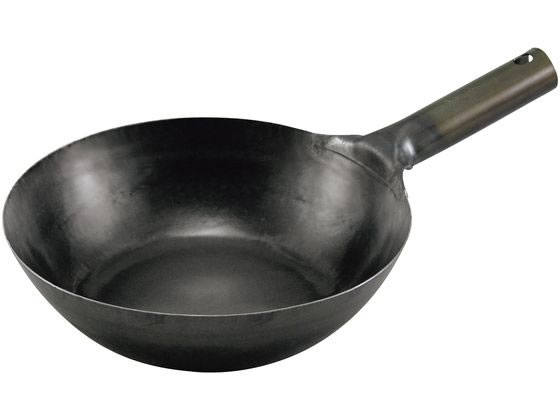 山田 鉄中華片手鍋 27cm 底平型 IH 板厚2.3mmサビ止有