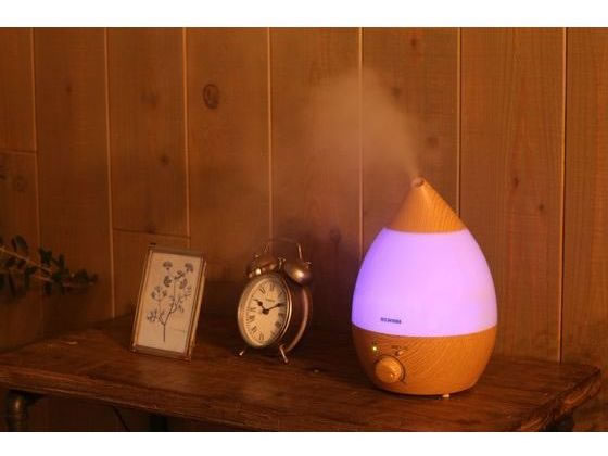 アイリスオーヤマ 超音波式加湿器 しずく型 木目調 ナチュラル UHM