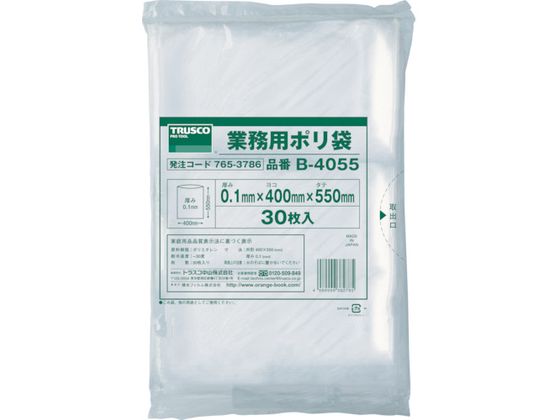TRUSCO 厚手ポリ袋 縦550×横400×t0.1 透明 (30枚入)