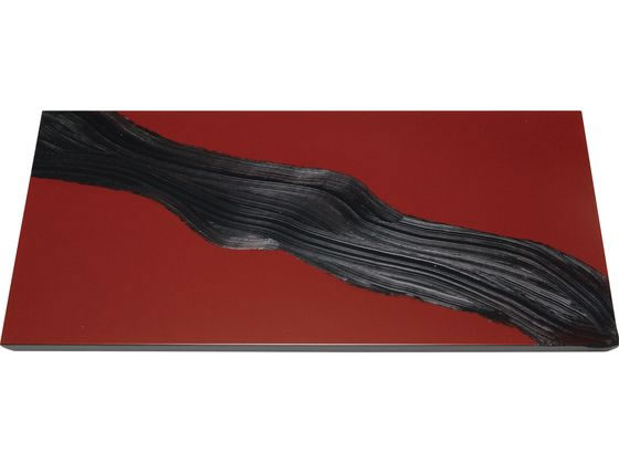 EBM 漆黒刷毛目 朱 長角トレー 黒漆流水 500×250×12mm