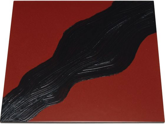 EBM 漆黒刷毛目 朱 正角トレー 黒流水 300×300×12mm