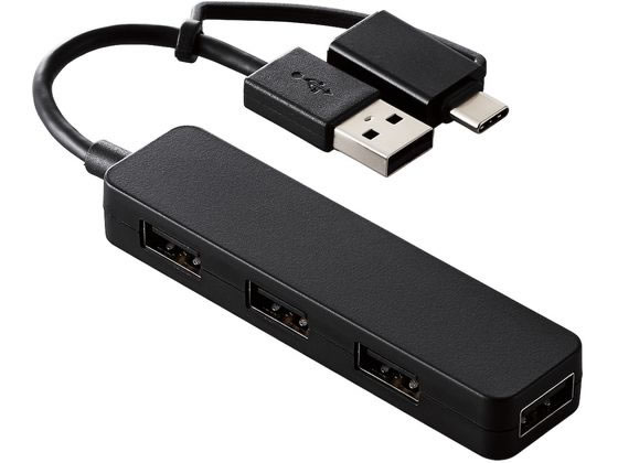 エレコム USBハブ Type-C変換アダプタ付 ブラック U2H-CA4003BBK エレコム USBハブ Type-C変換アダプタ付 ブラック U2H-CA4003BBK