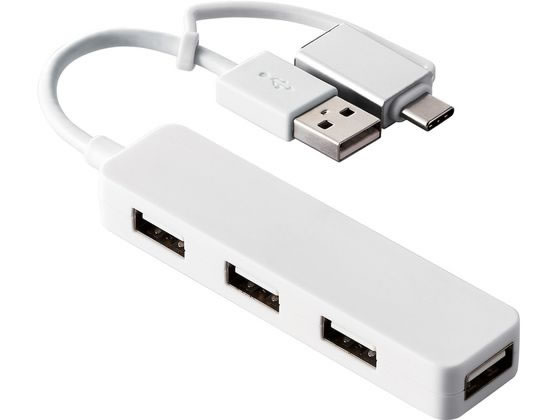 エレコム USBハブ Type-C変換アダプタ付 ホワイト U2H-CA4003BWH エレコム USBハブ Type-C変換アダプタ付 ホワイト U2H-CA4003BWH