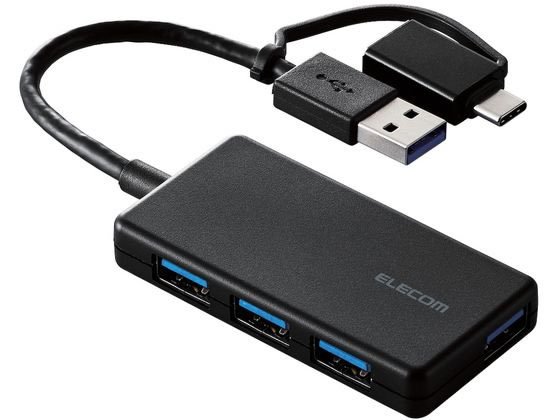 エレコム USB3.1ハブ アダプタ付 超薄型 ブラック U3H-CA4004BBK