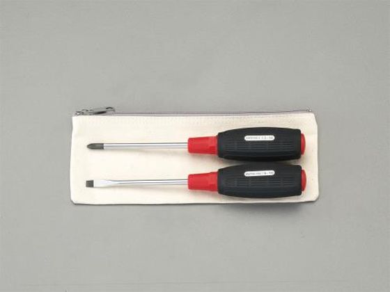 ●２本組●（＋）ドライバー：先端×軸径：＃２×６．０ｍｍ、軸長：１００ｍｍ●（−）ドライバー：刃幅×刃厚：６．０×０．９ｍｍ、軸長：１００ｍｍ●ハンドルは滑りにくく、力の入るスリット形状●マグネット付