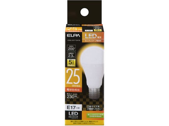 朝日電器 ミニクリプトン形 25W相当 電球色 LDA2LGE17-G4102