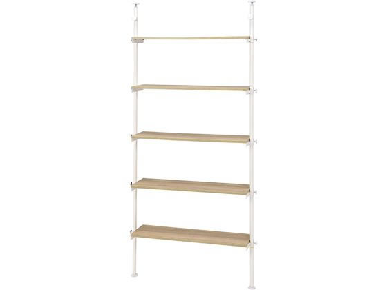 萩原 突っ張りラック ナチュラル／ホワイト 幅90cm 5段 KTR-3156WHが