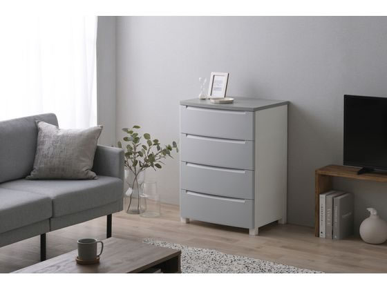 アイリスオーヤマ ウッドトップノックダウンチェスト ライトグレー