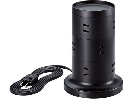 エレコム 電源タップ タワー型 12口 2m 雷ガード ブラック エレコム 電源タップ タワー型 12口 2m 雷ガード ブラック