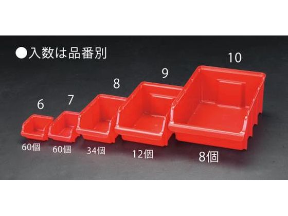 エスコ パーツトレー 重ね置型 赤 60個 103×115×74mm