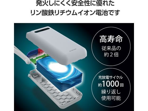 エレコム モバイルバッテリー 30000mAh リン酸鉄 PD 防水 白 DE