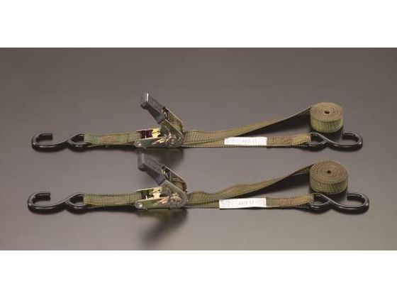 エスコ ベルト荷締機 ラチェット式 カモ 2本組 25mm×3.6m