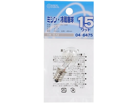オーム電機 ミシン・冷蔵庫球 15W E12 クリア LB-T0215-C