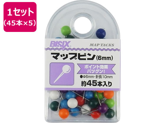 ミツヤ マップピン 6mm 混 45本×5 BX1-MP6AS