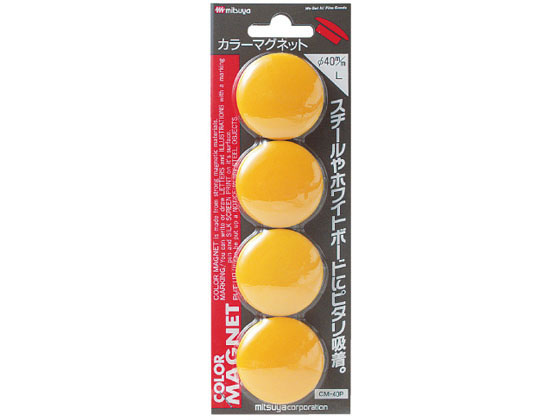 ミツヤ カラーマグネット 大 黄 4個×10 CM-40P-YL
