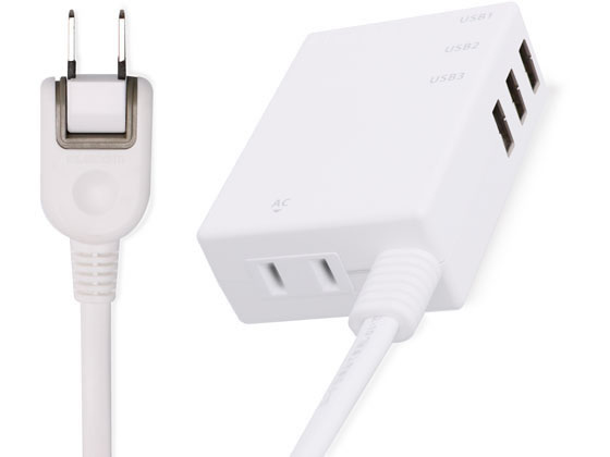 エレコム USBタップ USB3口 AC1口 60cm ホワイト MOT-U06-2134WH エレコム USBタップ USB3口 AC1口 60cm ホワイト MOT-U06-2134WH