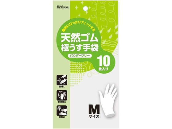 ダンロップ 天然ゴム極うす手袋 10枚入 パウダーフリー M