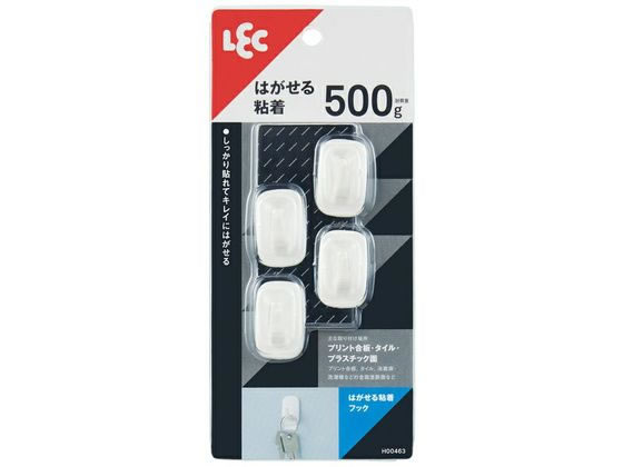 レック はがせる粘着フック 耐荷重500g 4個入 H00463 レック はがせる粘着フック 耐荷重500g 4個入 H00463