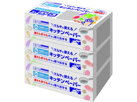 マスコー製紙 ソフィアタッチピュア キッチンペーパー 80組3パック