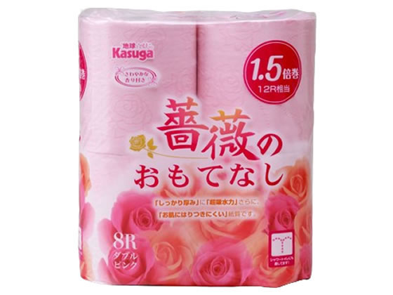 春日製紙 薔薇のおもてなし ピンク ダブル 37.5m 8ロール