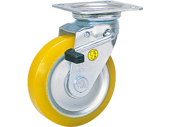 シシク 静電気帯電防止キャスター 自在ストッパー付 150径 ウレタン車輪 EUWJB-150