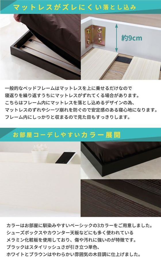 ナカバヤシ Lonnie 宮付きフロアベッド シングル ブラック