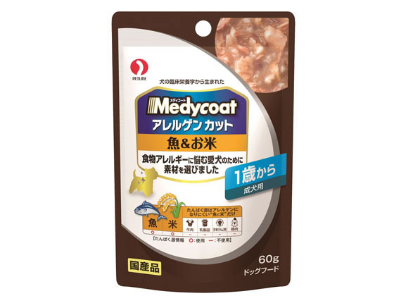 ペットライン アレルゲンカットパウチ 魚&お米 成犬用60g 1歳から ペットライン アレルゲンカットパウチ 魚&お米 成犬用60g 1歳から