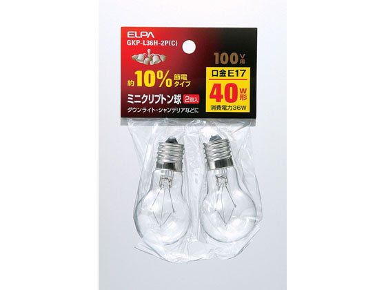 朝日電器 ミニクリプトン球 40Wクリア2個入り GKP-L36H-2P(C)