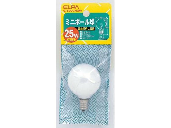 朝日電器 ミニボール球 25W E12ホワイト G-8007H(W)