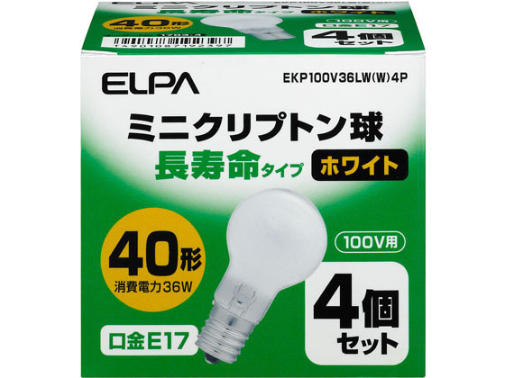 朝日電器 ミニクリプトン電球 40W ホワイト4個 EKP100V36LW(W)4P