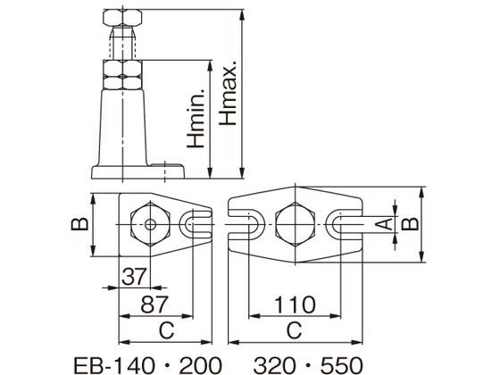 エスコ スクリュージャッキ 200-320mm EA637EB-320