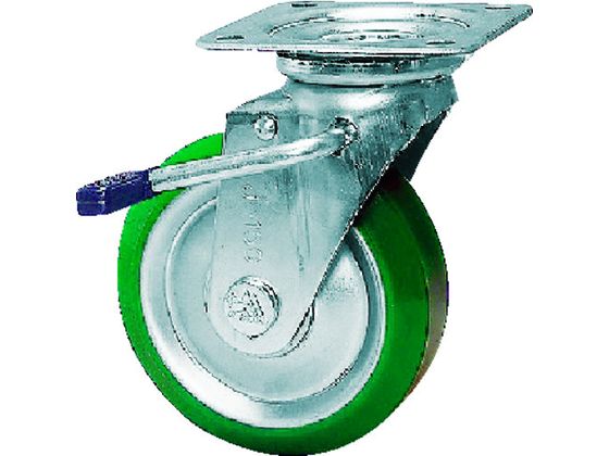 シシク スタンダードプレスキャスター ウレタン車輪 自在ストッパー付 200径 UWJB-200