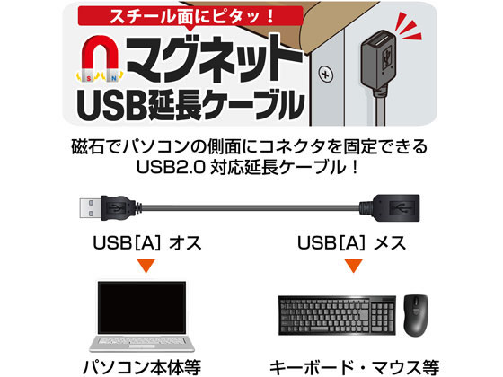 エレコム USB延長ケーブル マグネット内蔵 1m USB-EAM1GT