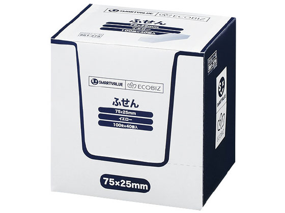 スマートバリュー ふせん 75×25mm 黄 100枚×40冊