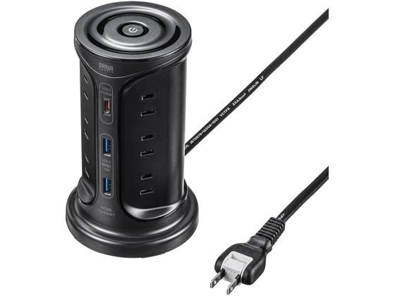 サンワサプライ USB充電機能付きタワー型タップ TAP-B112C1A2BK サンワサプライ USB充電機能付きタワー型タップ TAP-B112C1A2BK