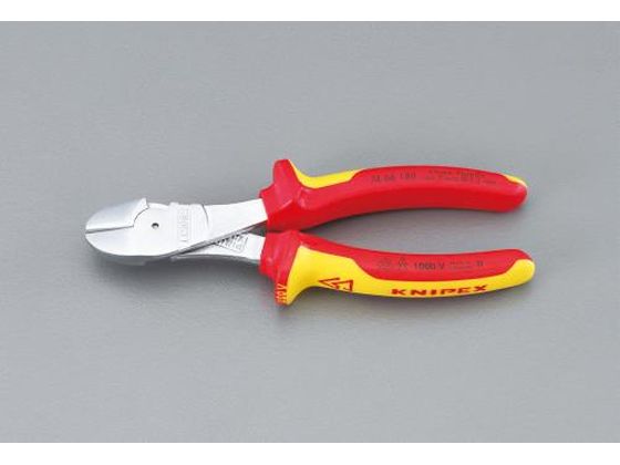 エスコ 強力型ニッパー 絶縁 グリップ付 メッキ 200mm EA536KF-4 エスコ 強力型ニッパー 絶縁 グリップ付 メッキ 200mm EA536KF-4