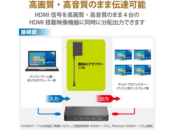 エレコム HDMI分配器 4K 60P 1入力 4出力 VSP-HDP14BKが22,226円