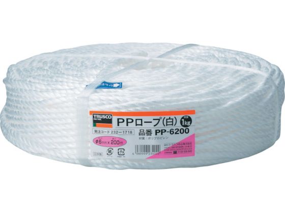 TRUSCO PPロープ 幅6mm×長さ200m 白 PP-6200