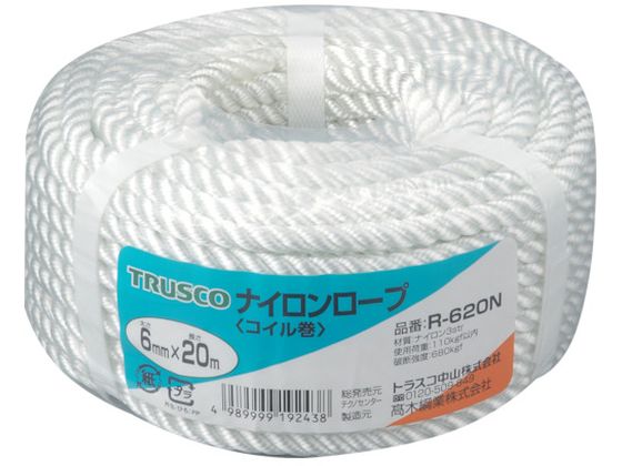TRUSCO ナイロンロープ 3つ打 線径6mm×長さ20m R-620N TRUSCO ナイロンロープ 3つ打 線径6mm×長さ20m R-620N