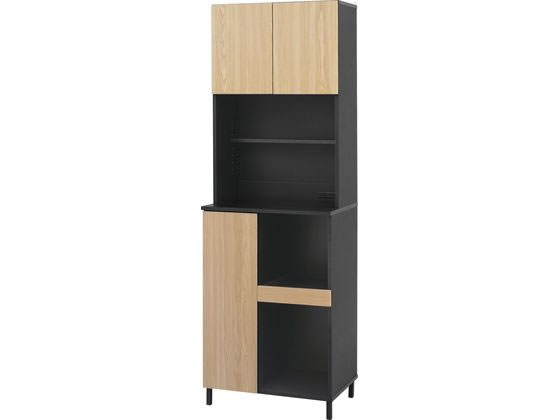 アイリスオーヤマ キッチンキャビネット ハイタイプ ナチュラル ブラック KCB-590ST
