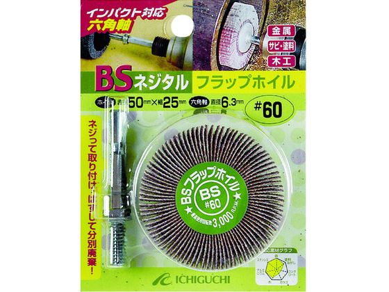 BS ネジタル-フラップホイル(六角軸) 50×25/6.3 #60 50507 BS ネジタル-フラップホイル(六角軸) 50×25/6.3 #60 50507