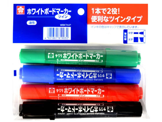 サクラクレパス ホワイトボードマーカーツイン 4色セット WBKT4-P