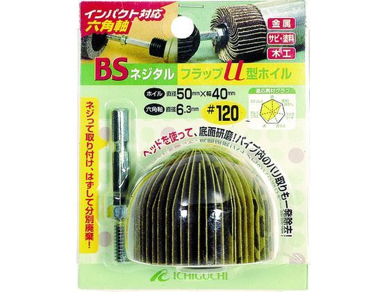 BS ネジタルフラップU型ホイル(六角軸) 50×40/6.3 #120 50602 BS ネジタルフラップU型ホイル(六角軸) 50×40/6.3 #120 50602