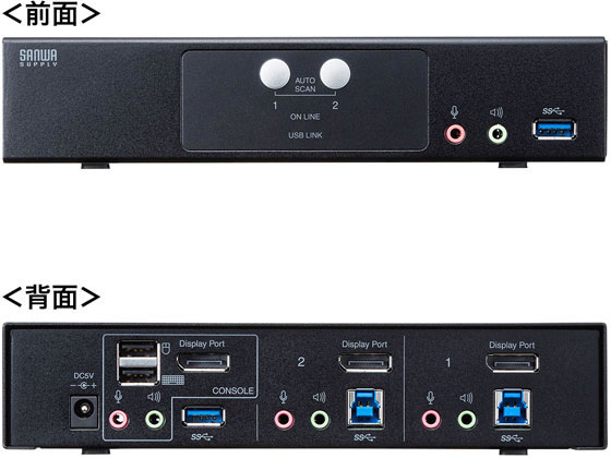 サンワサプライ DisplayPort対応パソコン自動切替器 2:1 SW-KVM2HDPUが
