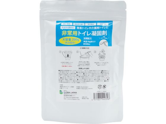 ●内容量：２００ｇ（約２０回分）●処理能力：本品１０ｇあたり約５００ｃｃ●材質：凝固剤／給水ポリマー、抗菌剤軽量スプーン／ＰＰ【ご使用方法】１．お手持ちの袋をトイレにセットしてください。（袋は付属して