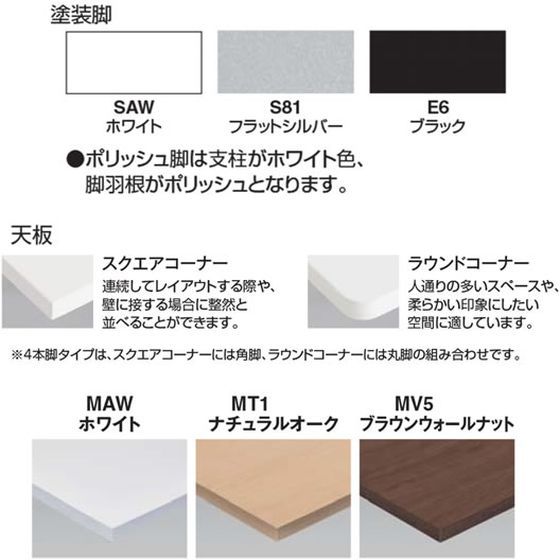 コクヨ ジュート4本角シルバー脚W1500×D750 角スクエアNA キャスター