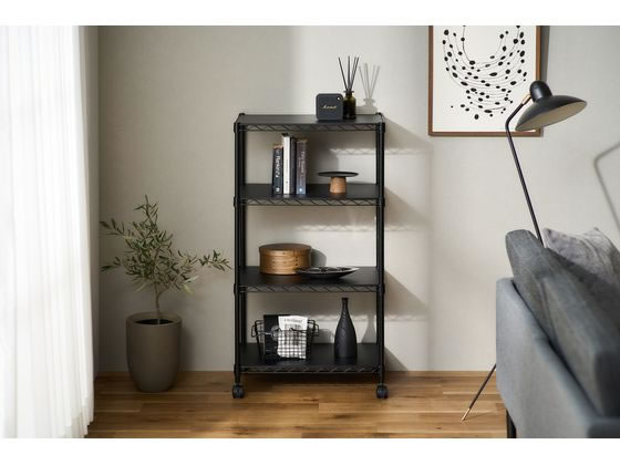 ☆カラーメタルラック CMM-55104B ブラック jtx 768308 アイリス 全国配送可 スチールラック 幅55cm 4段 カラーメタルラック ウッドボード付き CMM