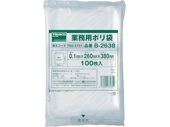 TRUSCO 厚手ポリ袋 縦380×横260×t0.1 透明 (100枚入)