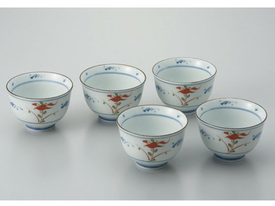 ピーアンドエス 染赤絵煎茶碗 5客揃 10301